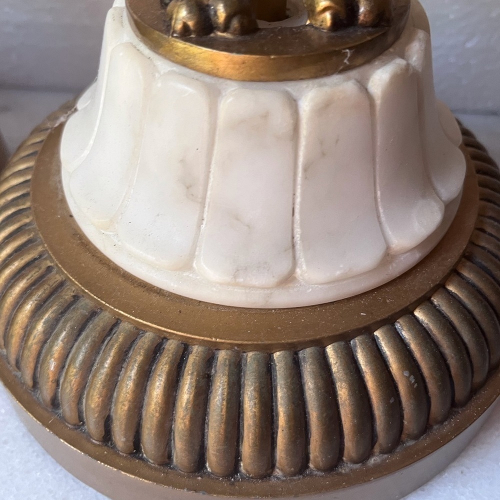 Large Pair of Vintage Classical Carved Marble/Alabaster Lion feet Table Lamps - Picture 4 of 11